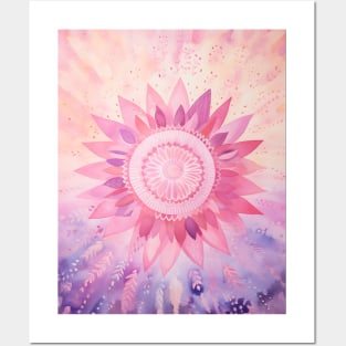 Sunset Mandala Boho Purple and Pink Posters and Art